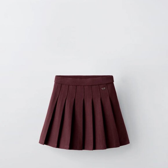 ZARA BURGUNDY BOX PLEAT SKIRT, SIZE: XS / 13-14 KIDS, LIKE NEW - Picture 1 of 4